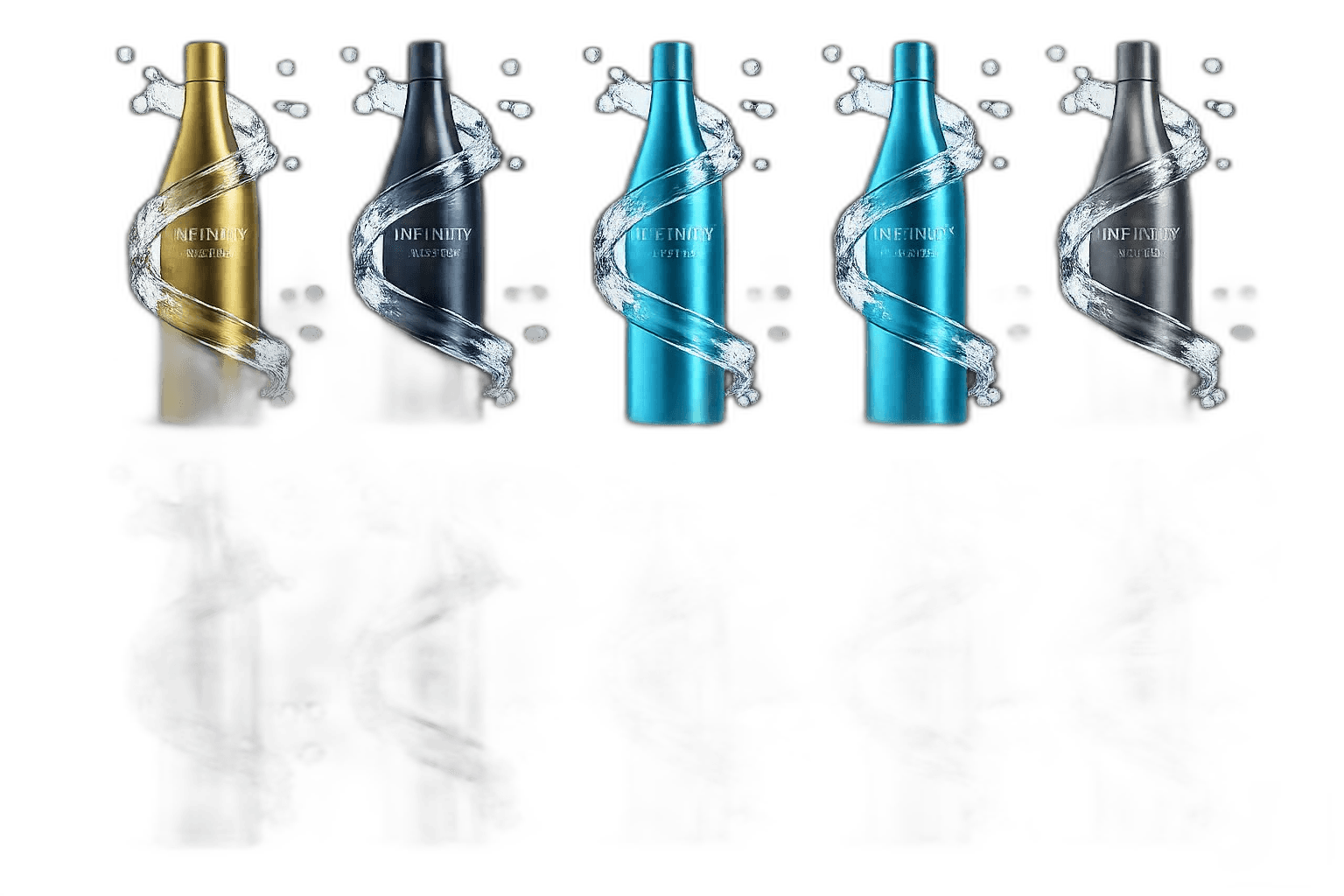 All bottles with water spirals